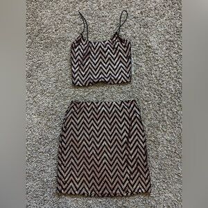 Just Polly NY Black Metallic Mini Skirt & Crop Top‎ 2 Pc Set Size Medium